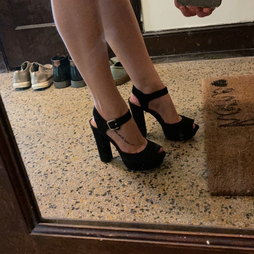 Black, chunk heels